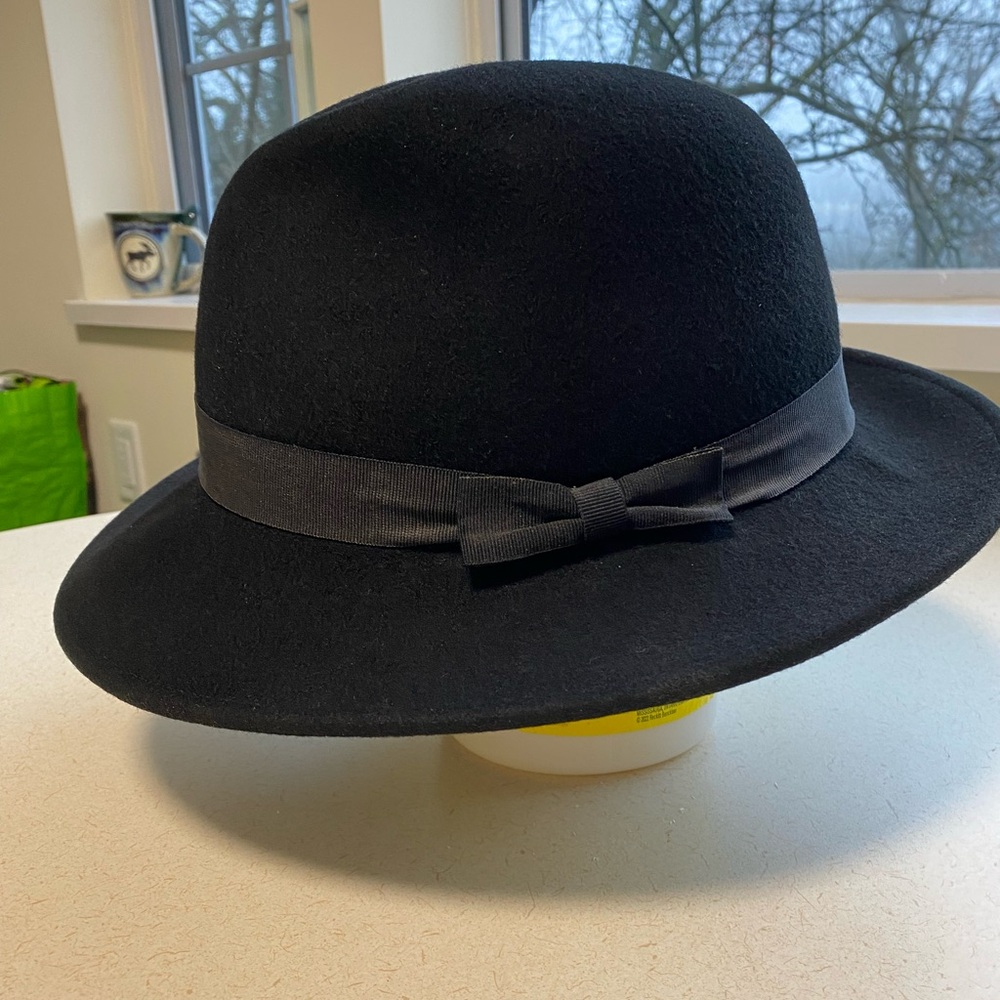 Classic Black Wool Felt Fedora Men’s Bow Trim Hat